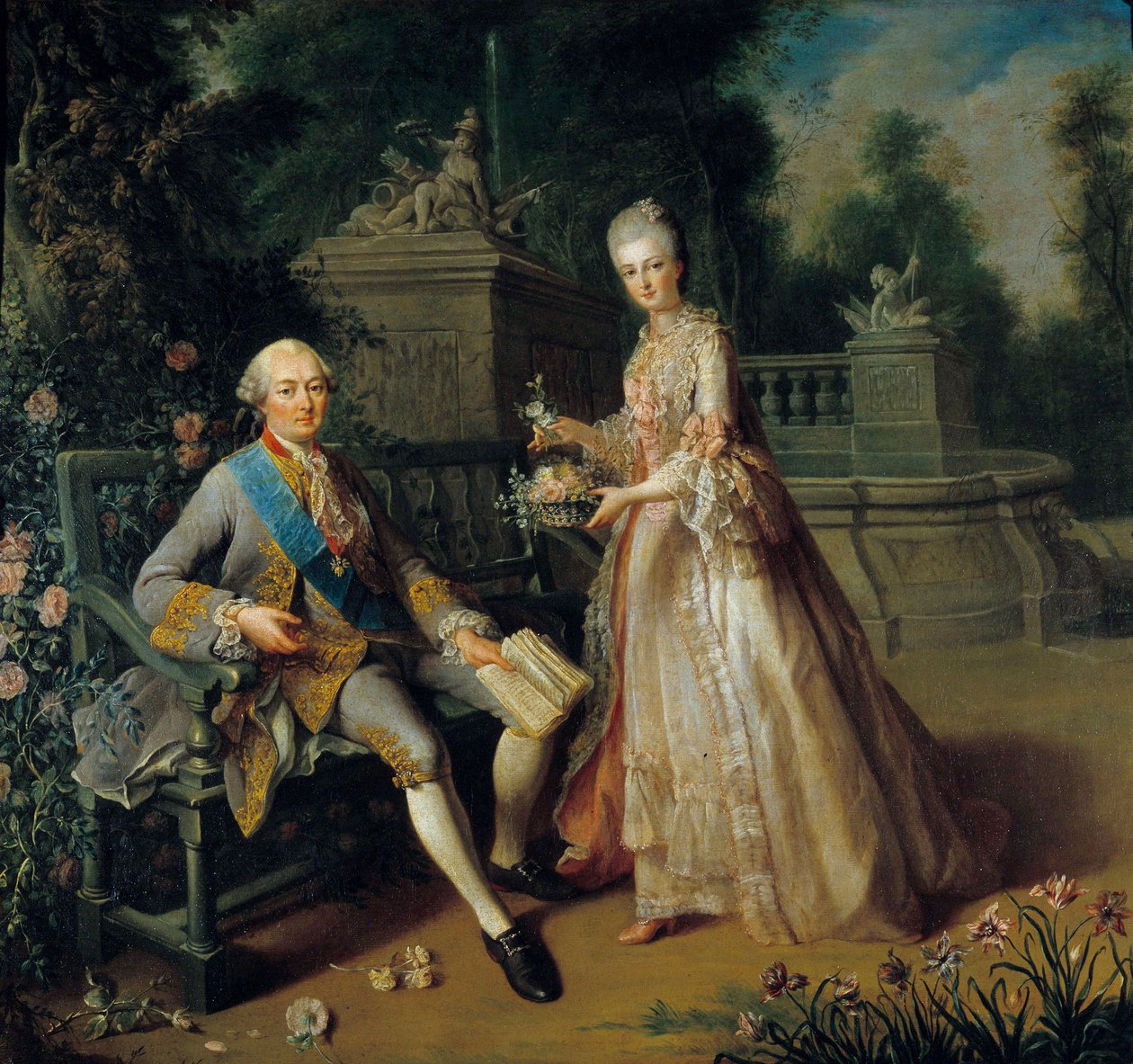 Louis Jean Marie de Bourbon, Duque de Penthievre (1725-1793) e sua filha Louise Adelaide (1753-1821) que se tornou Duquesa de Orleans e esposa de Louis Philippe II de Orleans dit Philippe Egalite (1747-1793) Pintura de Jean Baptiste Charpentier (1728 de Jean Baptiste Charpentier