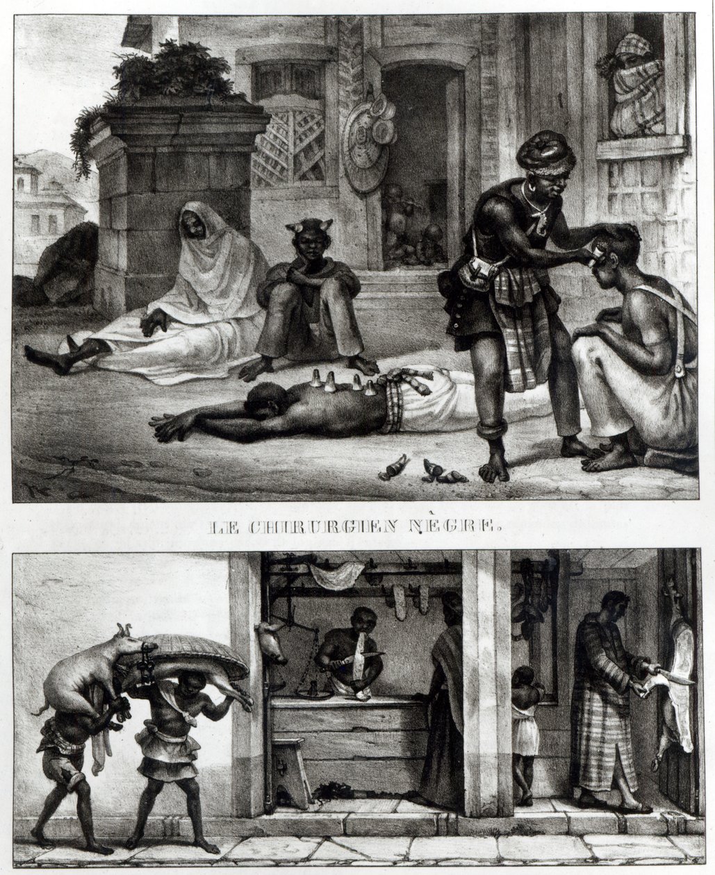 Um cirurgião negro; Loja de um vendedor de carne de porco (litho) (foto a p/b) de Jean Baptiste (after) Debret