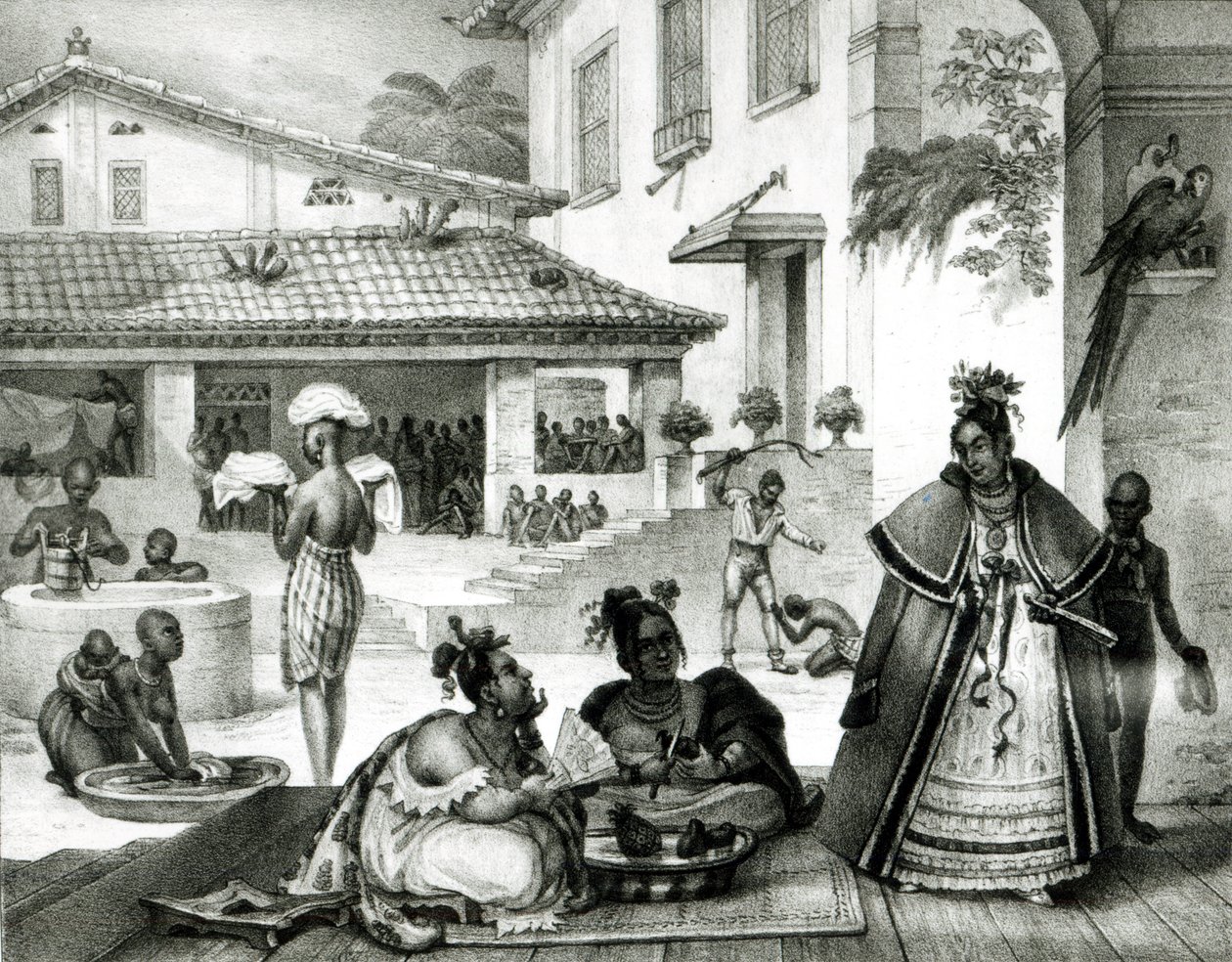 Interior de uma casa de Cigganos, de "Voyage Pictoresque et Historique au Bresil" (Viagem pictórica e histórica ao Brasil) de Jean Baptiste (after) Debret