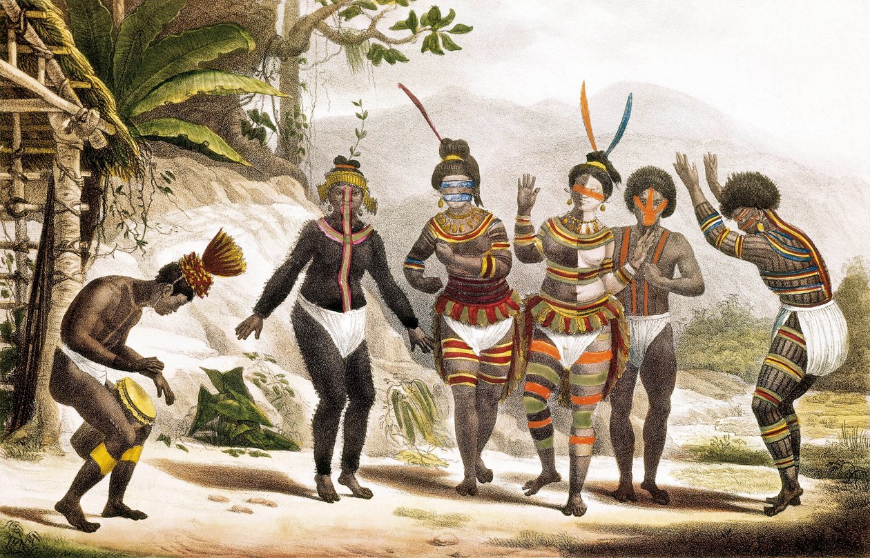 Missão San Jose: Dançar os índios sul-americanos, Brasil de Jean Baptiste (after) Debret
