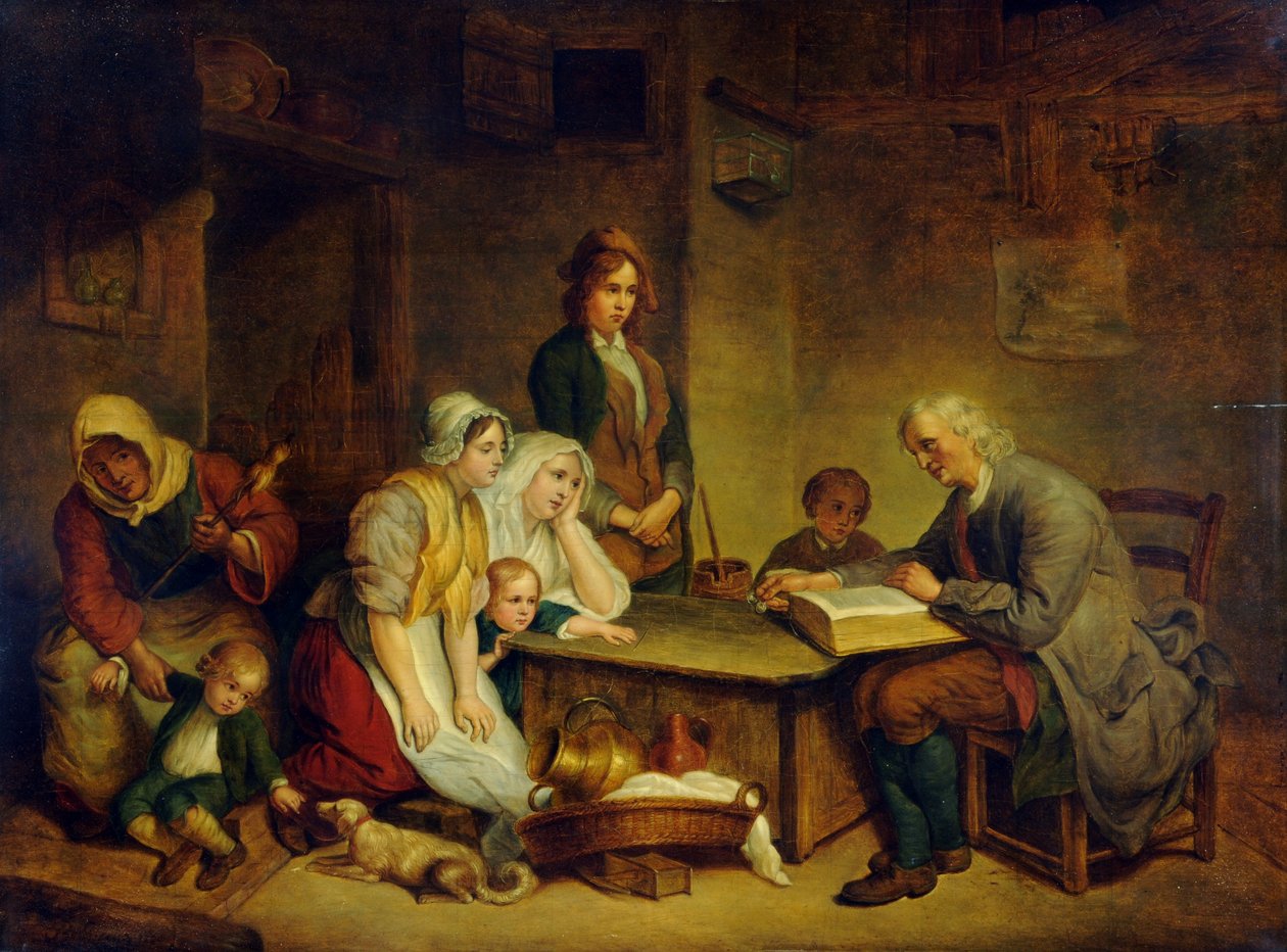 Um pai a ler uma Bíblia à sua família de Jean Baptiste (after) Greuze