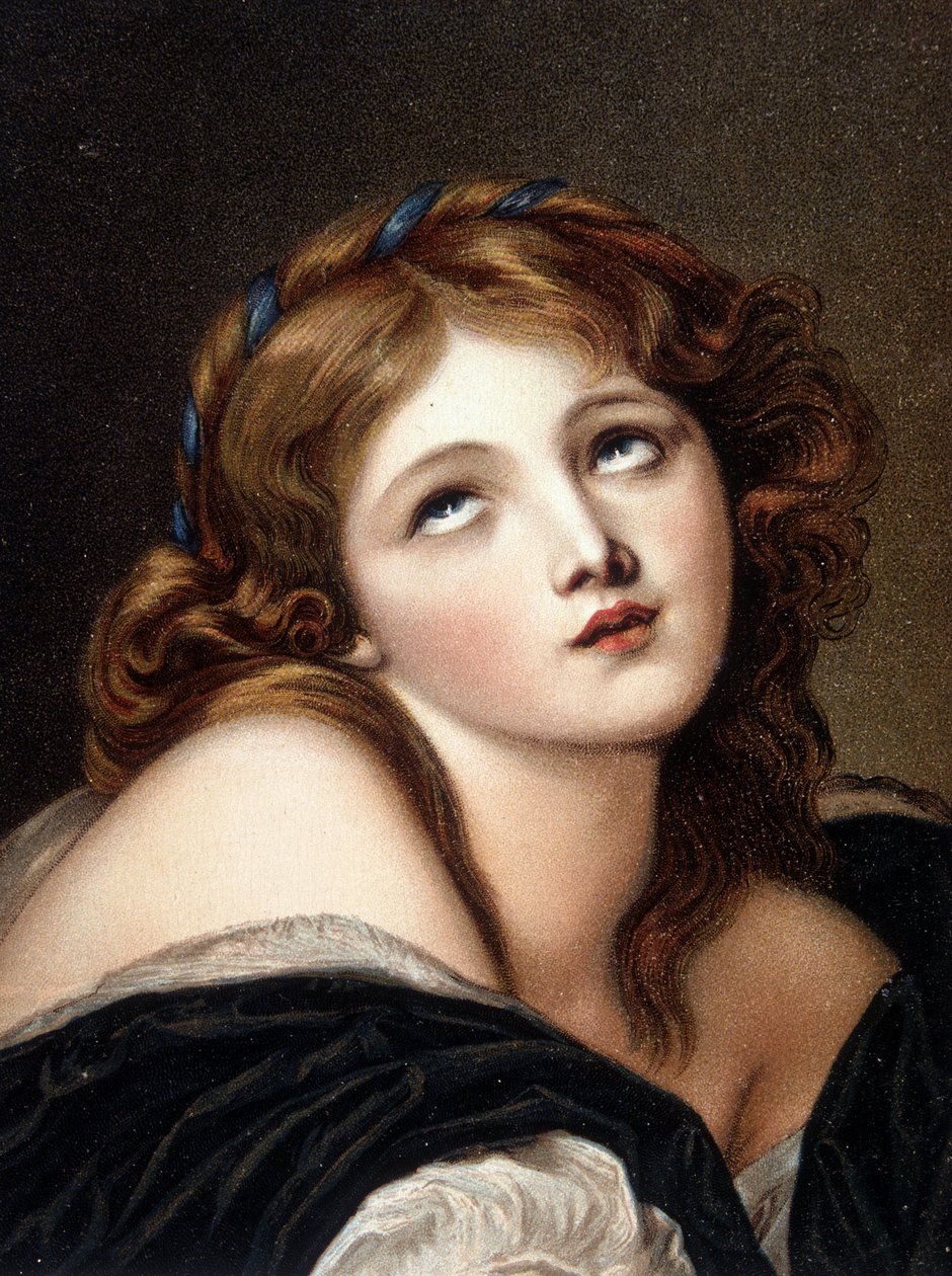 Fac-símile do trabalho de Greuze "Jovem rapariga a pensar" - cartão postal de Jean Baptiste (after) Greuze