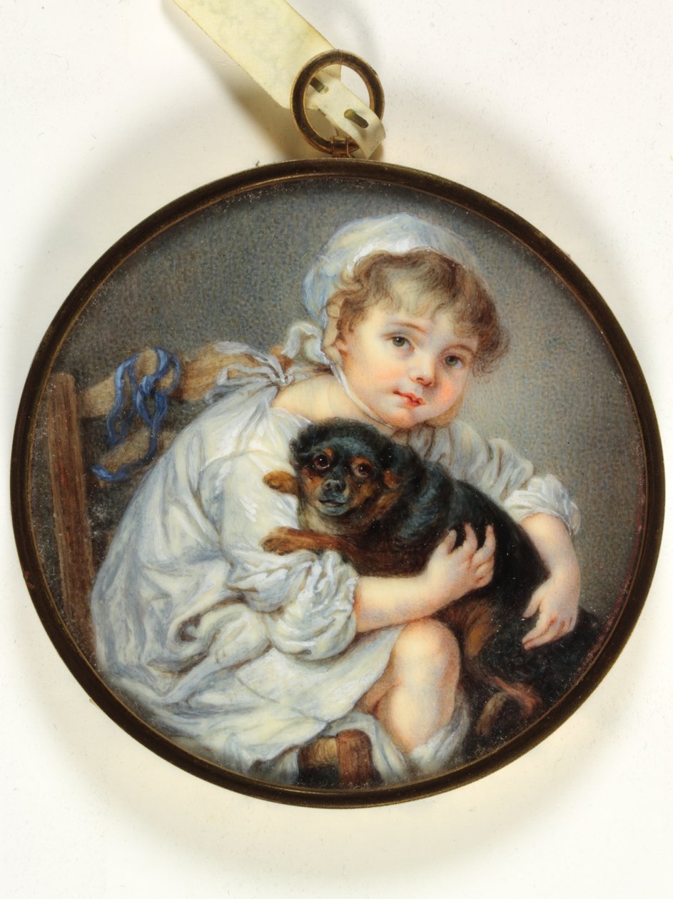 A Menininha com o Cão (esmalte) de Jean Baptiste (after) Greuze