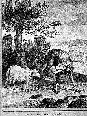 O Lobo e o Cordeiro (gravura de Jean Baptiste (after) Oudry