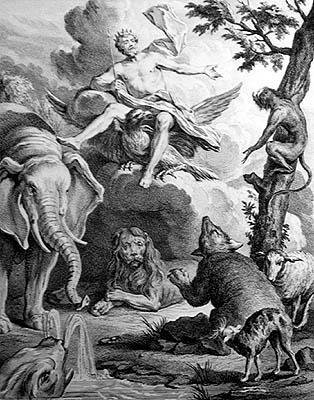 a carteira (gravura de Jean Baptiste (after) Oudry