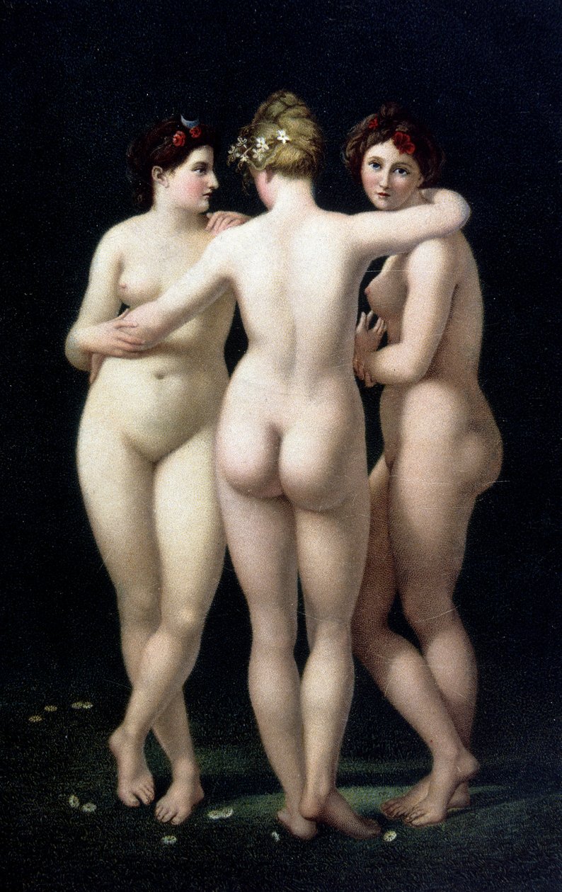 As três graças. Fac-simile da obra de Jean Baptiste Regnault (1754-1829) - cartão postal de Jean Baptiste (after) Regnault