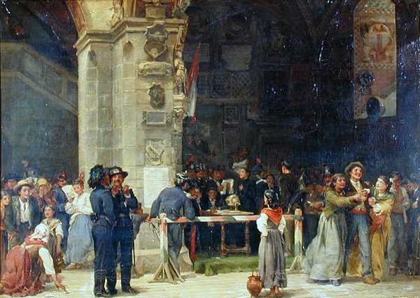 Sorteio para o Serviço Militar, Itália Moderna de Jean Baptiste (circle of) Hilair