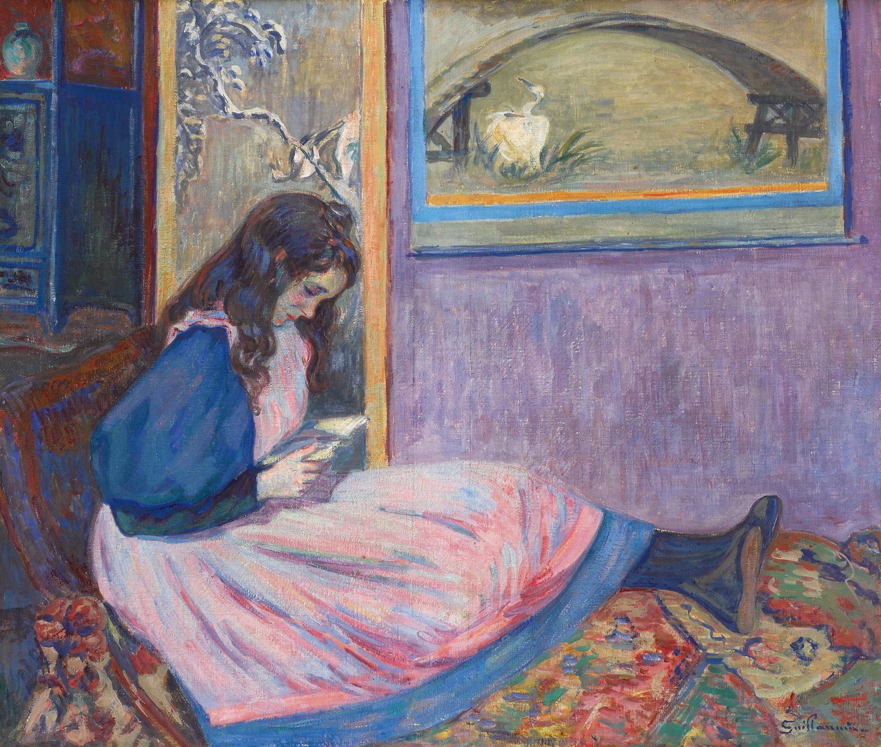 Palestra - Leitura, por Guillaumin, Armand (1841-1927). Gouache e Tempera sobre tela, ca. 1890-1895. Dimensão : 60x73 cm. Coleção Particular de Jean Baptiste Armand Guillaumin