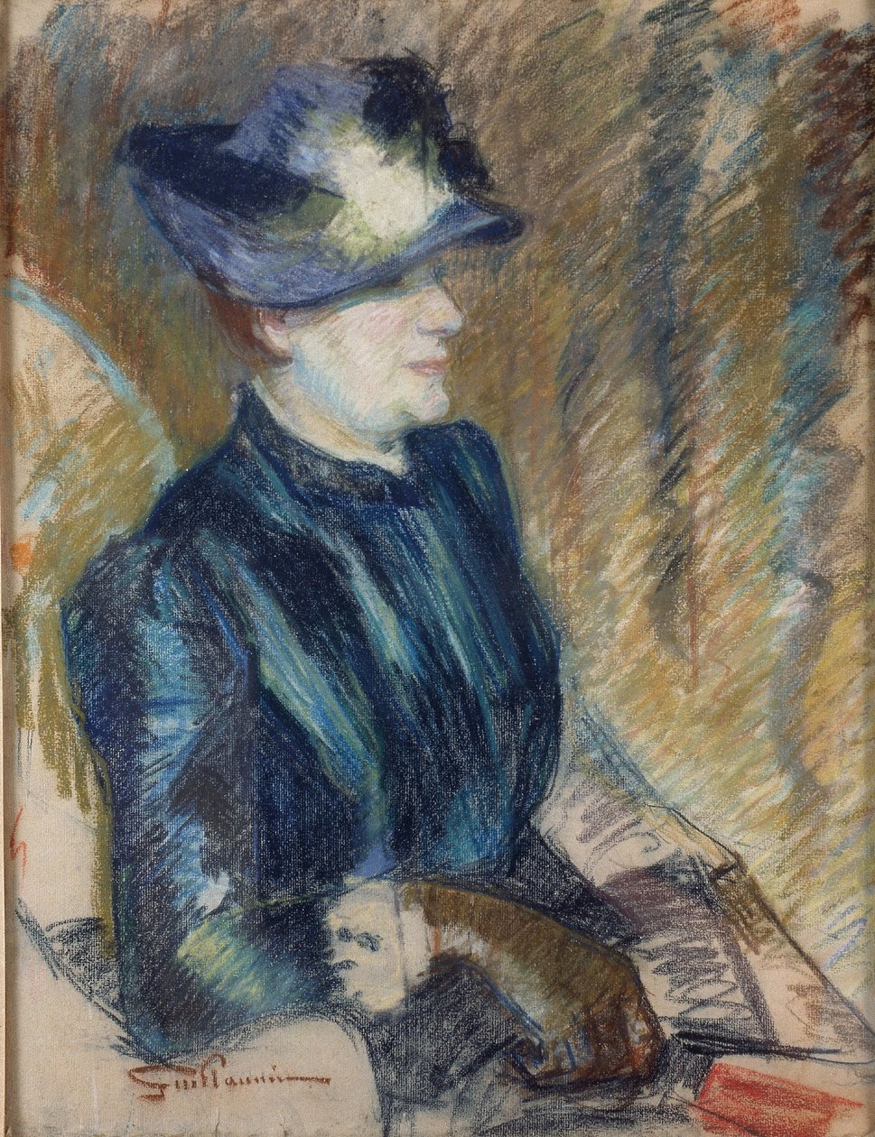 Retrato da Mulher do Artista, c.1889-90 (pastel sobre papel em tábua de desenho) de Jean Baptiste Armand Guillaumin
