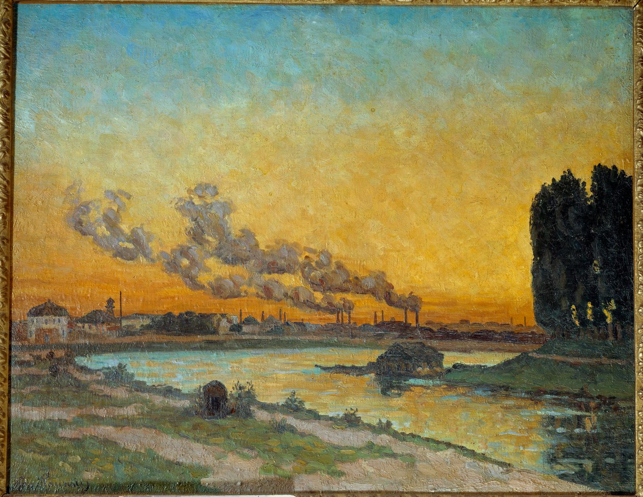 Pôr-do-sol na Pintura Ivry de Jean Baptiste Armand Guillaumin (1841-1927) Sol do século XIX. 0,65x0,81 m Paris, musa d