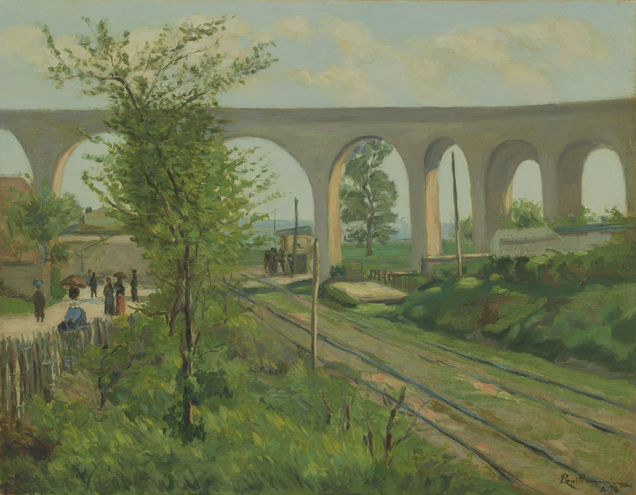 O Aqueduto de Arcueil em Sceaux Railroad Crossing, 1874 de Jean Baptiste Armand Guillaumin