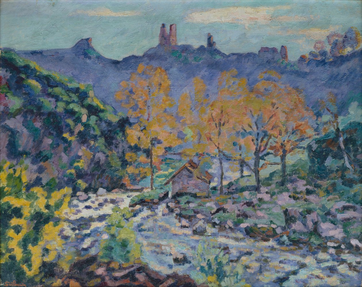 O Moinho de Brigand e as Ruínas do Castelo de Crozant, Creuse, c.1900 (óleo sobre tela) de Jean Baptiste Armand Guillaumin