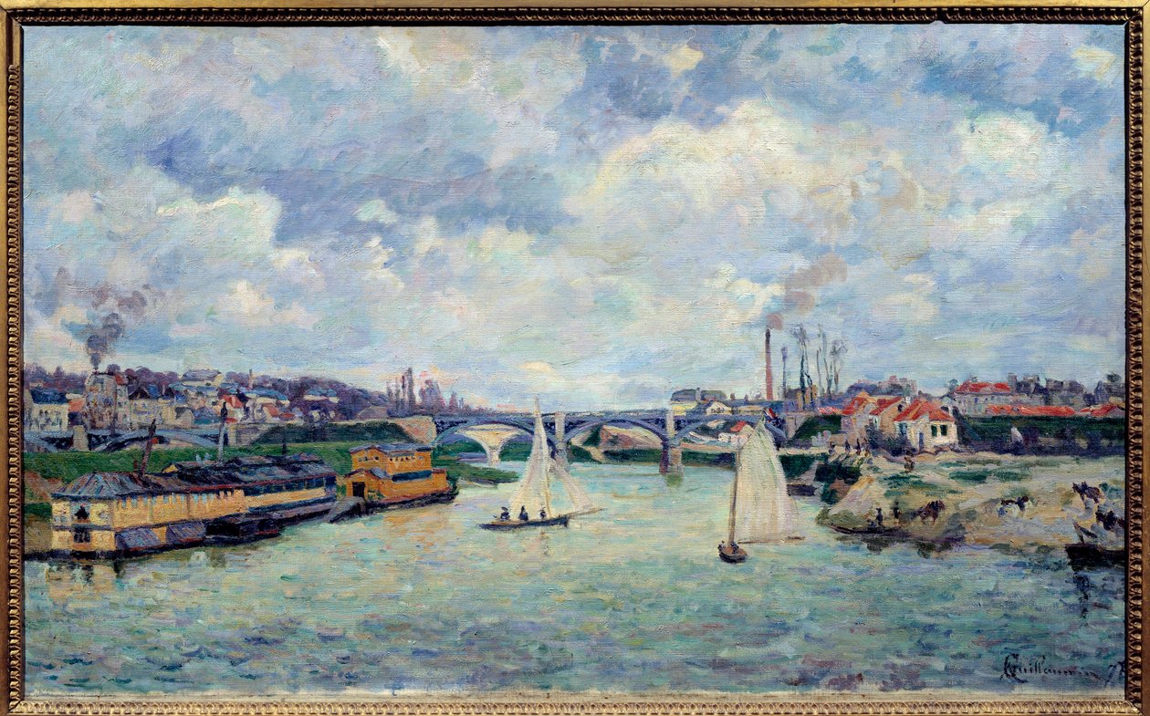 O porto de Charenton. Vista da cidade de Charenton-le-Pont de Jean Baptiste Armand Guillaumin