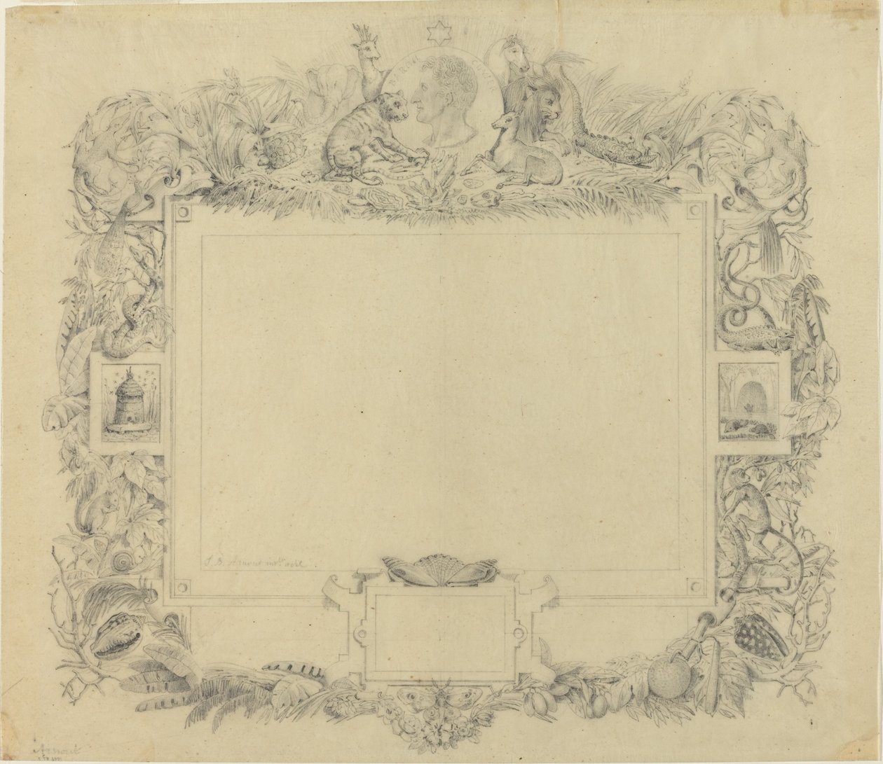 Projeto para uma fronteira com um retrato do Barão Cuvier de Jean Baptiste Arnout