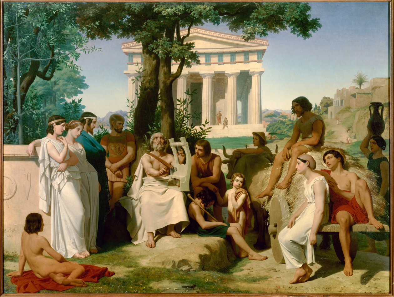 Homere, poeta grego do século IX AC. Pintura de Jean-Baptiste Auguste Leloir (1809-1892) de 1841 (147x195 cm). . de Jean Baptiste Auguste Leloir
