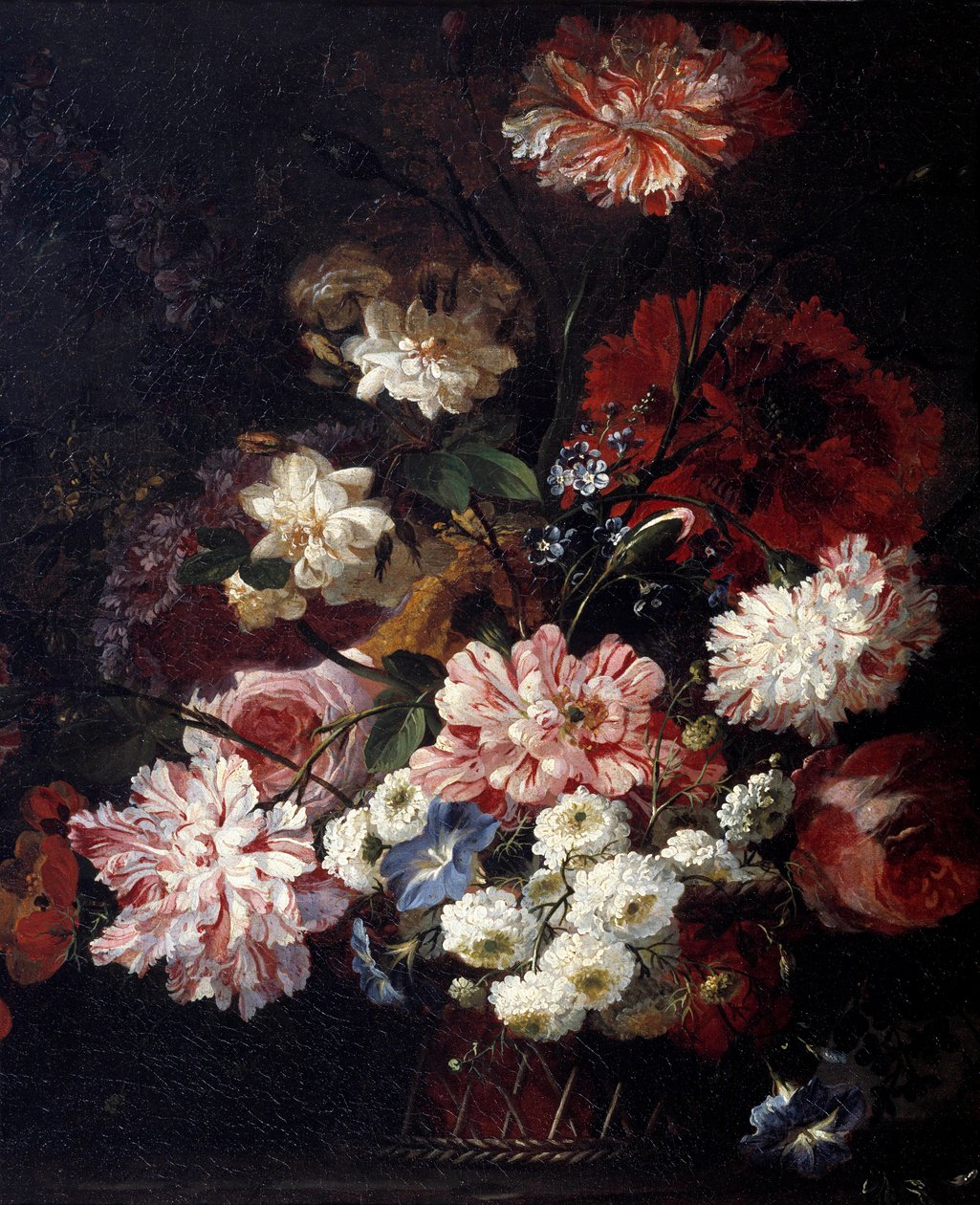 Cesto de flores sobre uma mesa Pintura de Jean Blin (ou Blain ou Belin) de Fontenay (1653-1715) Sol do século XVII. 0,46x0,55 m de Jean Baptiste Belin de Fontenay