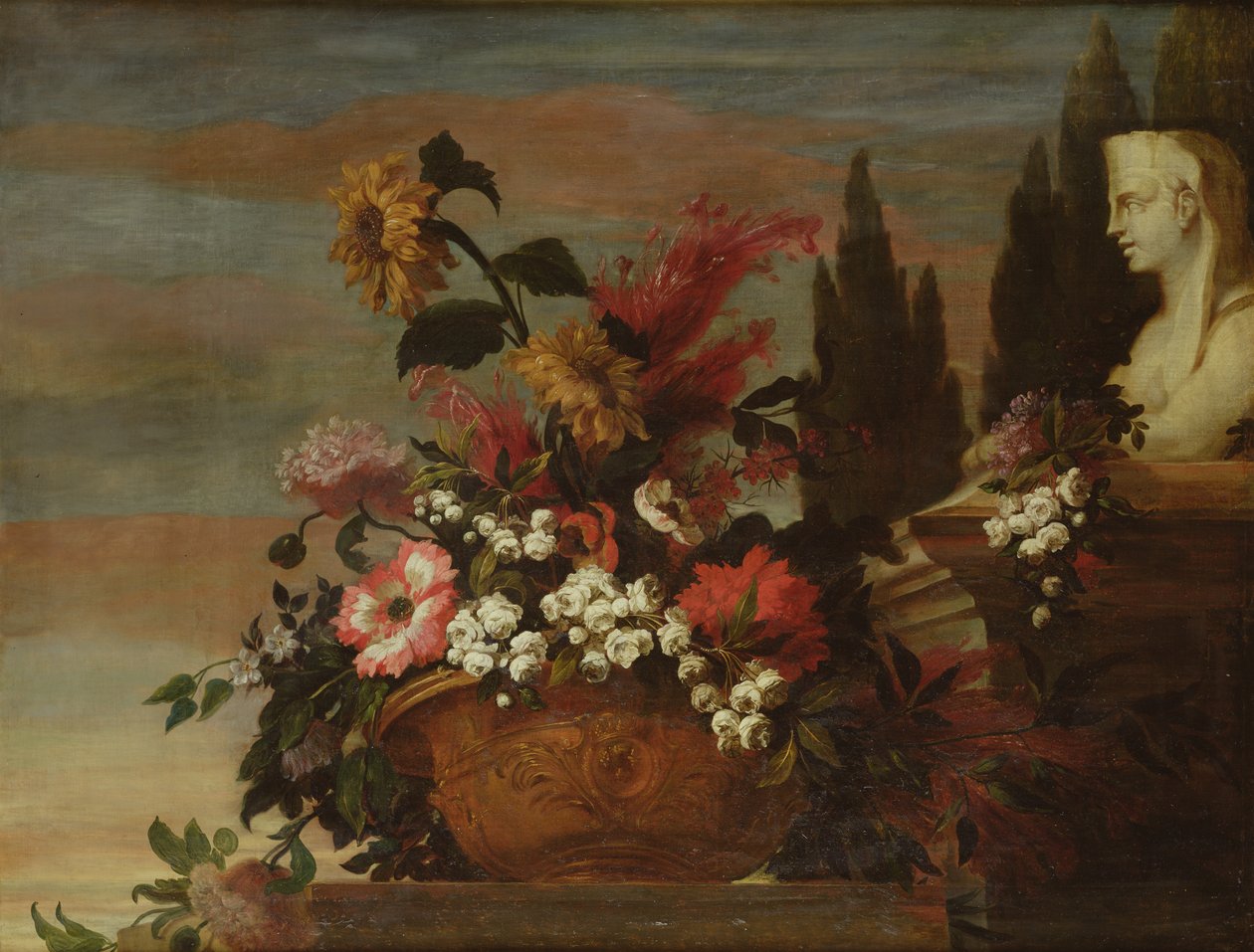 Flores em uma bacia e uma esfinge de Jean Baptiste Belin de Fontenay