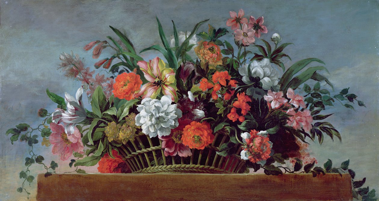 Cesta tecida cheia de flores (óleo) de Jean Baptiste Belin de Fontenay