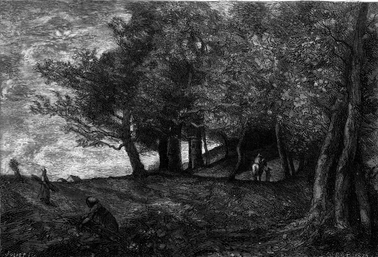 Bucherons (1870-1871). Gravura após a pintura de Jean Baptiste Camille Corot (1796-1875) em "The Illustrous World" n°1209 de 29 de Maio de Jean Baptiste Camille (after) Corot