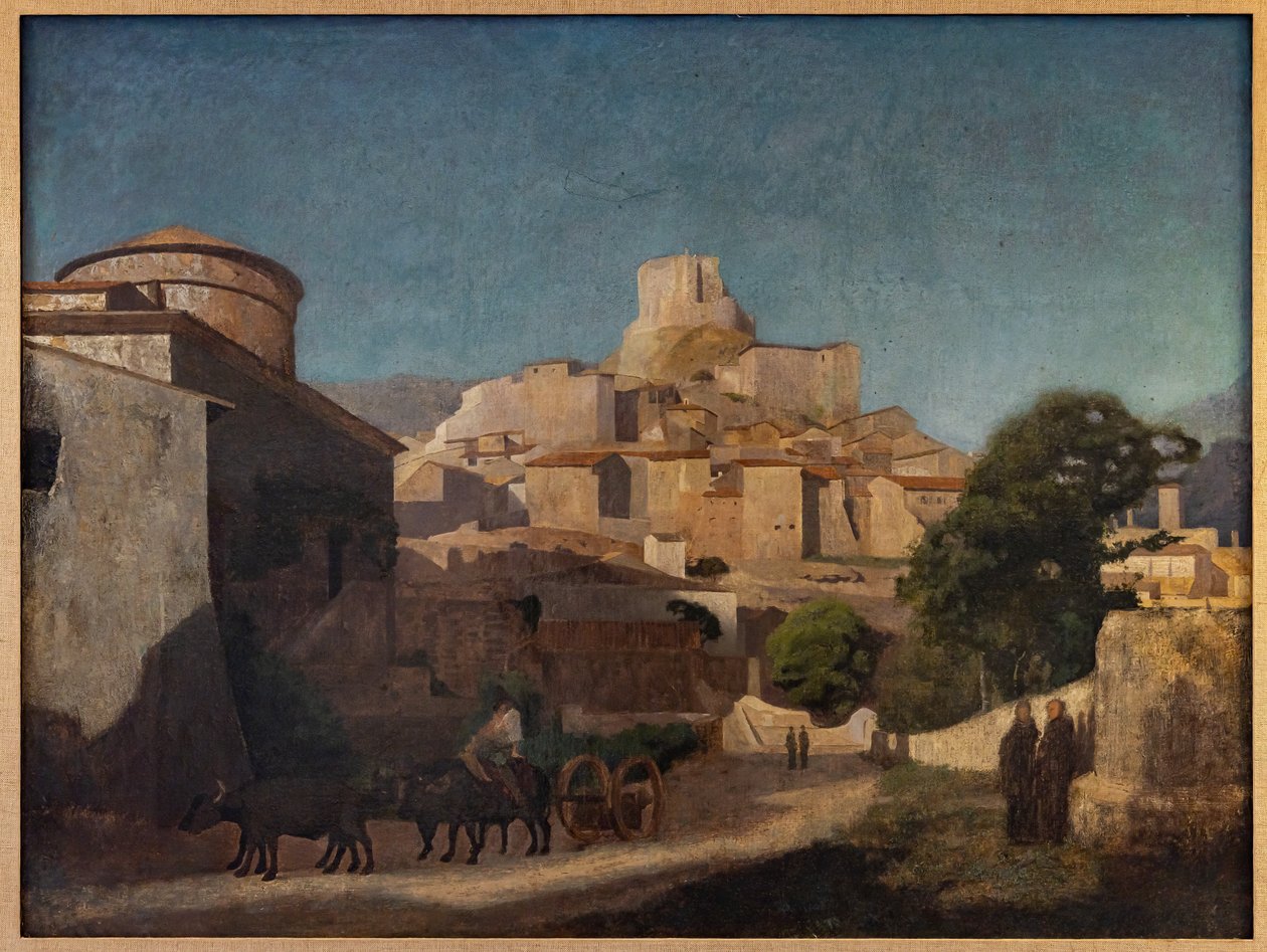 Aldeia no Lazio (óleo sobre tela) de Jean Baptiste Camille (attr.to) Corot