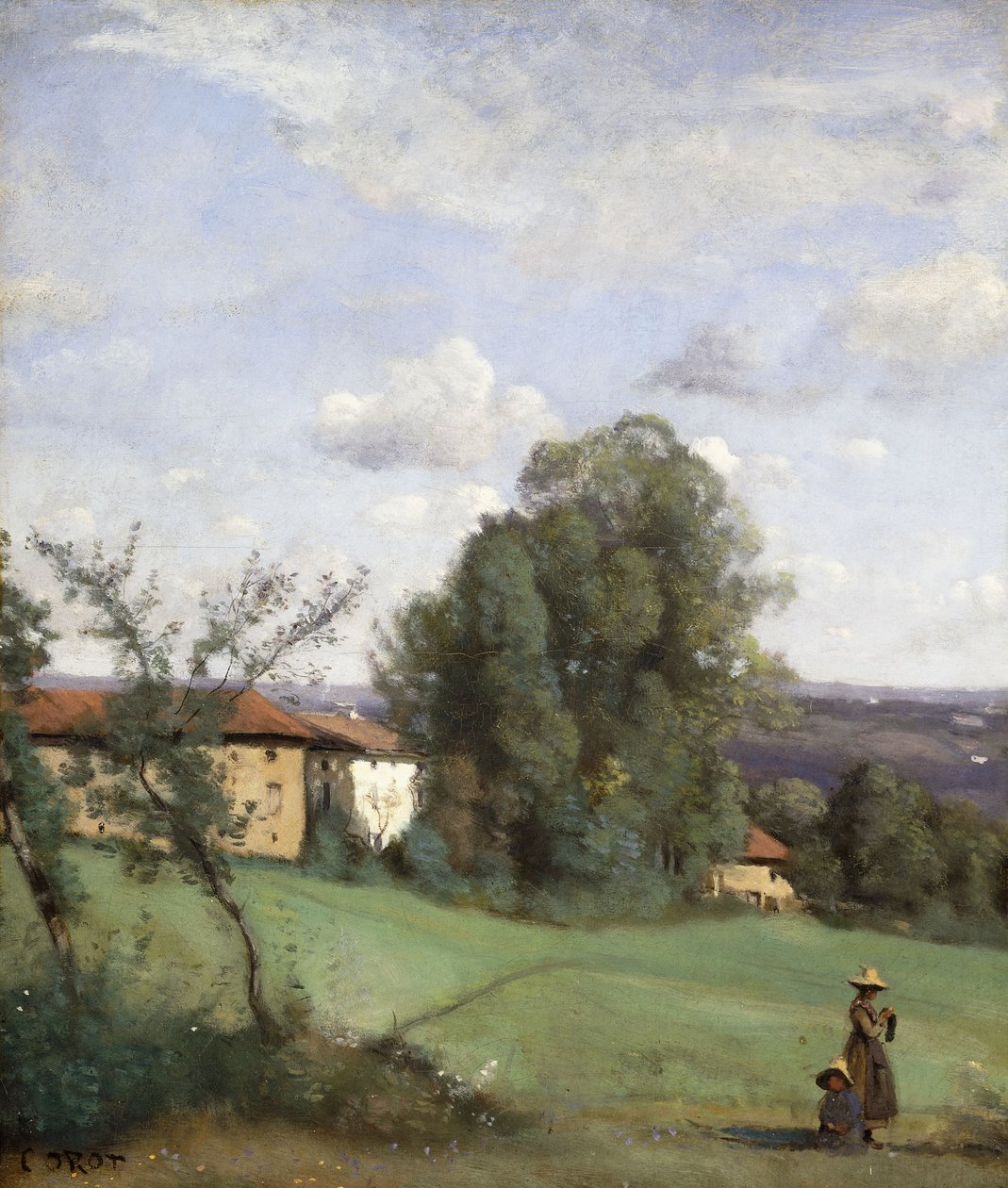 Uma fazenda em Dardagny; Uma fazenda Dardagny, c.1855-57 de Jean Baptiste Camille Corot