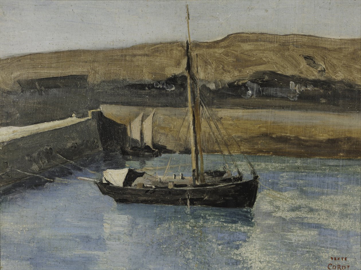 Um barco de pesca, Honfleur, c.1830 (óleo sobre papel) de Jean Baptiste Camille Corot