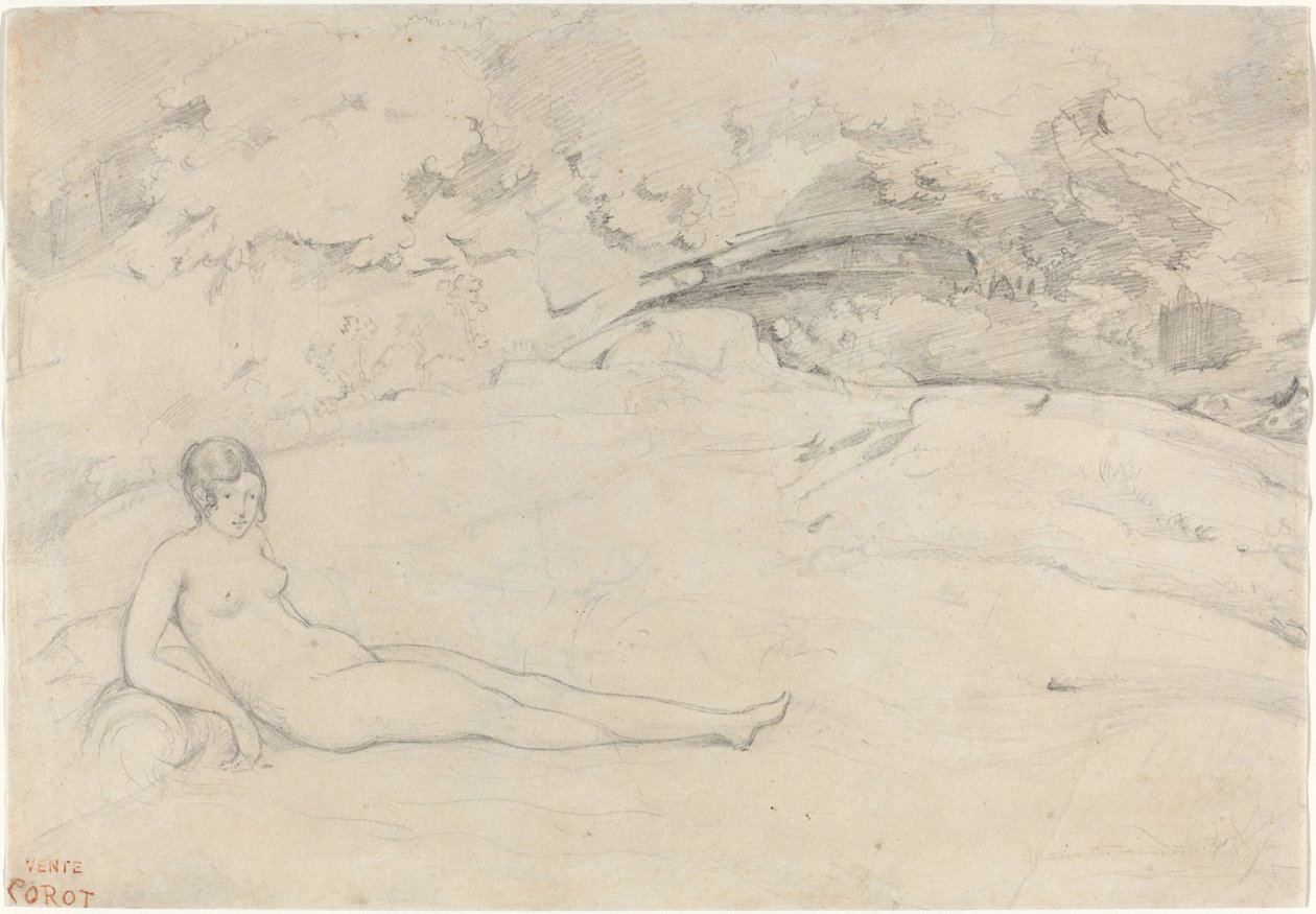 Um nu reclinado em uma paisagem de Jean Baptiste Camille Corot