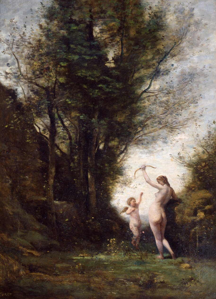 Uma ninfa brincando com cupido, 1857 de Jean Baptiste Camille Corot