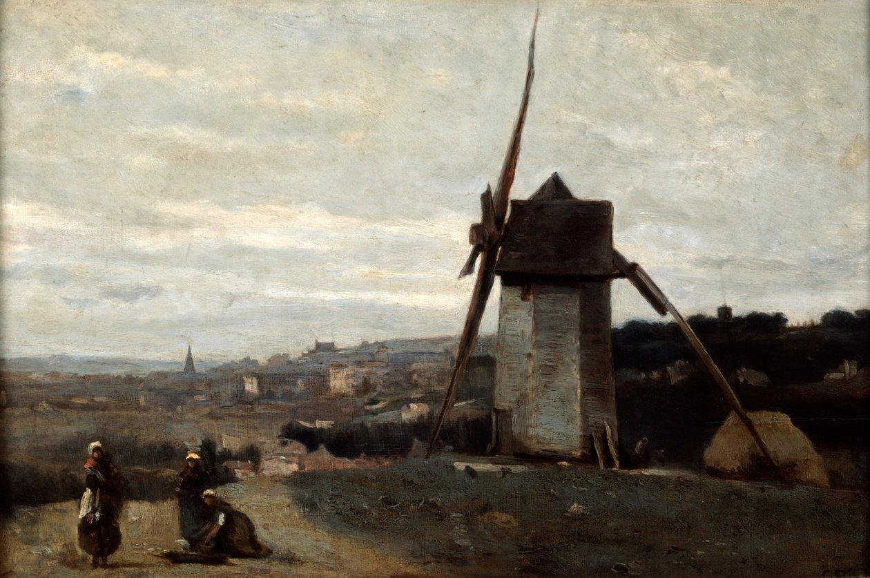 Um moinho de vento, Etretat, século XIX. de Jean Baptiste Camille Corot