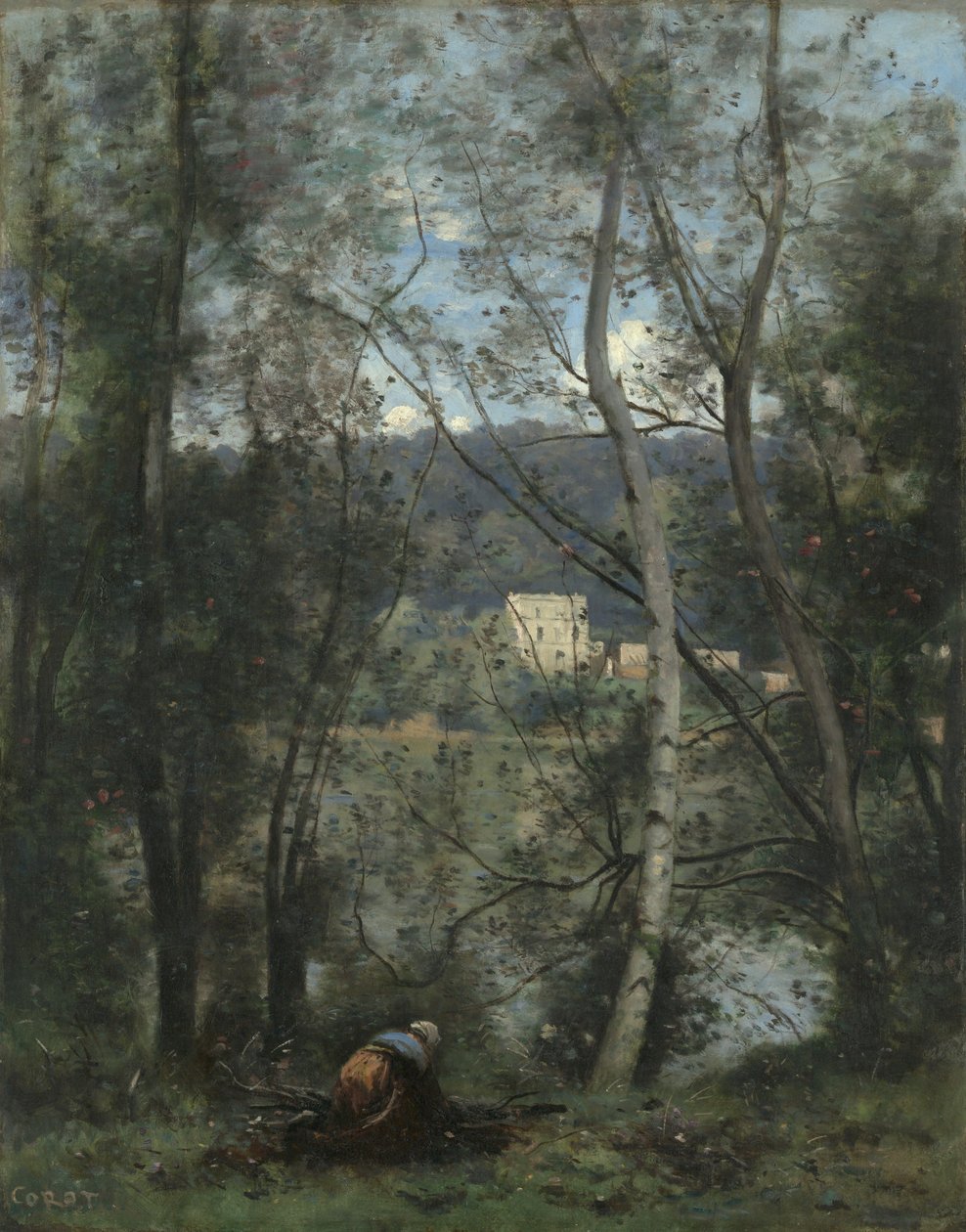 Uma mulher reunindo bichas em Ville-dAvray, ca. 1871-74. de Jean Baptiste Camille Corot