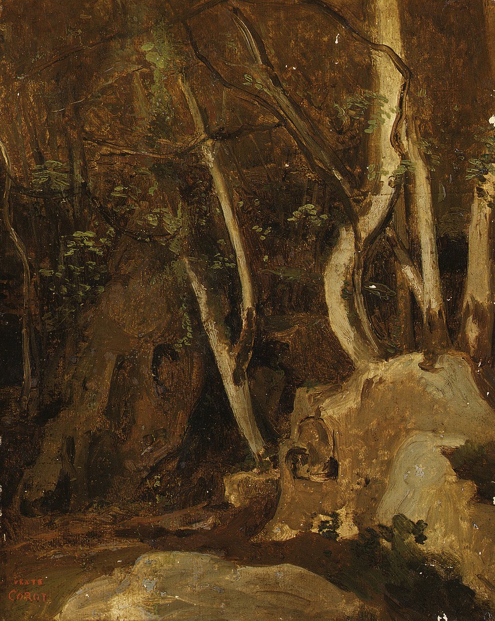 Em Civita Castellana, Wooded Rocks, 1825-28 de Jean Baptiste Camille Corot