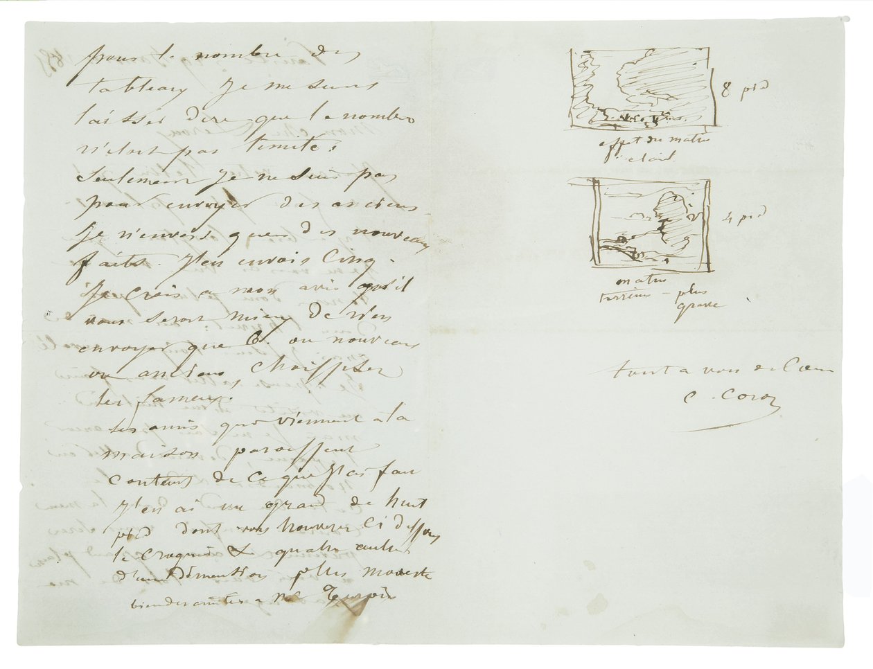 Carta autografada ao pintor de paisagens e político Charles Le Roux, Paris, 29 de janeiro de 1855 de Jean Baptiste Camille Corot