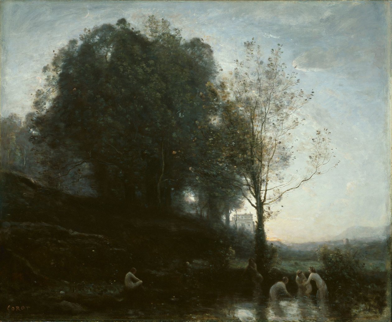 Ninfas Banhistas e Criança de Jean Baptiste Camille Corot