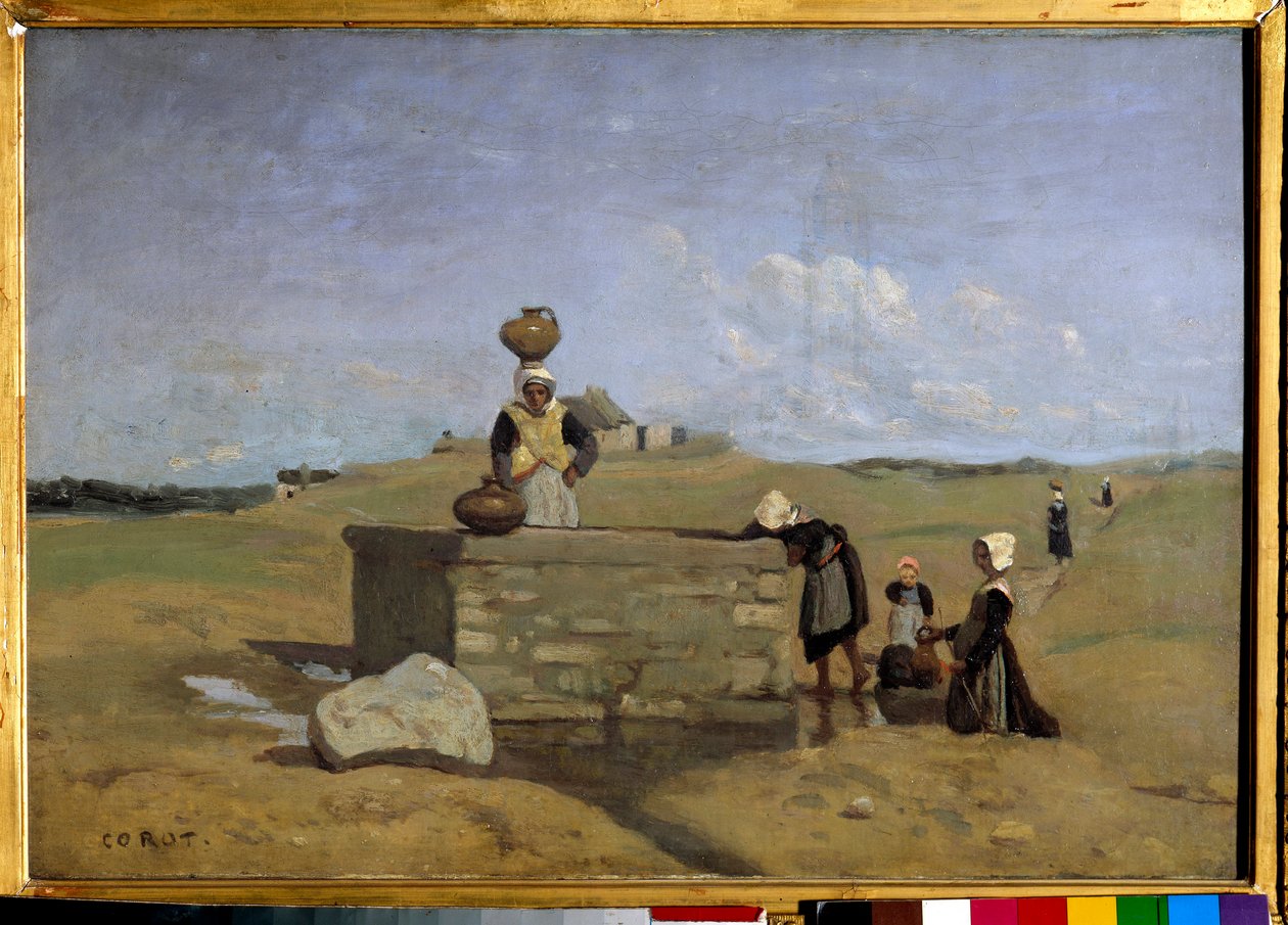 Bretões na fonte, aldeia de Batz Pintura de Camille Corot (1796-1875) Sol do século XIX. 0,38x0,55 m de Jean Baptiste Camille Corot