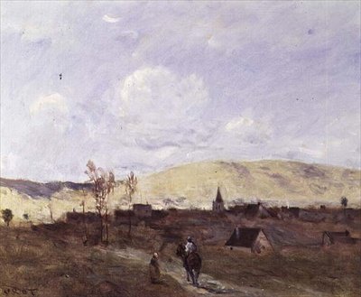 Cavaleiro à vista de uma Aldeia de Jean Baptiste Camille Corot