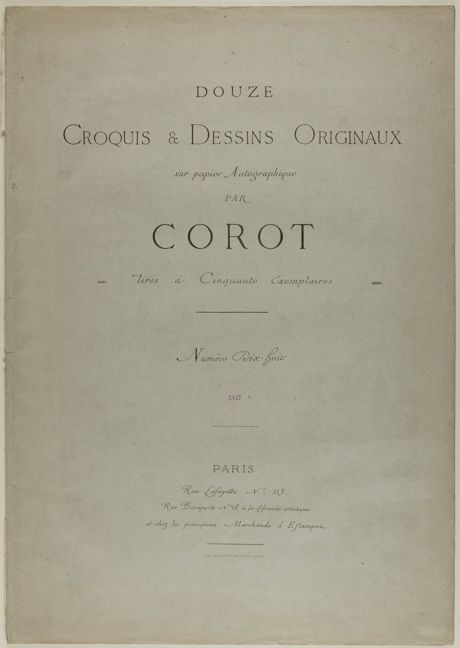 Capa e texto para o Álbum Douze Croquis et Dessins Originaux de Jean Baptiste Camille Corot