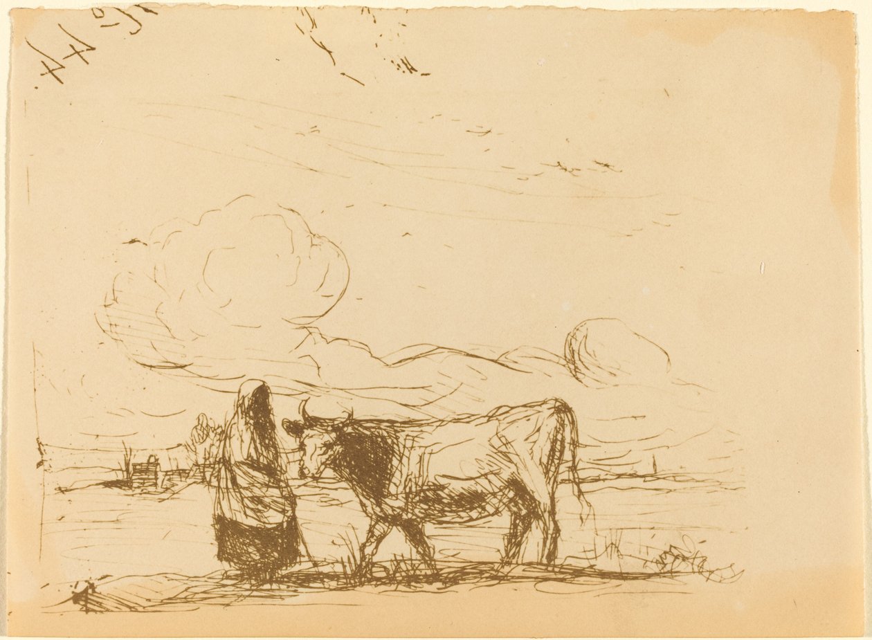 Vaca e seu guardião (La Vache et sa gardienne) de Jean Baptiste Camille Corot