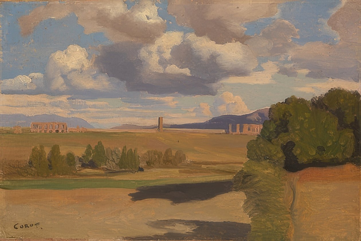 O Roman Campagna com o Aqua Claudia. Provavelmente 1826 de Jean Baptiste Camille Corot