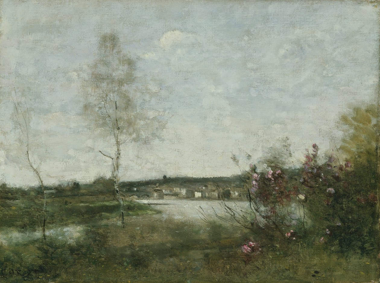 "Vista distante do Corbeil, Manhã", c1870 de Jean Baptiste Camille Corot