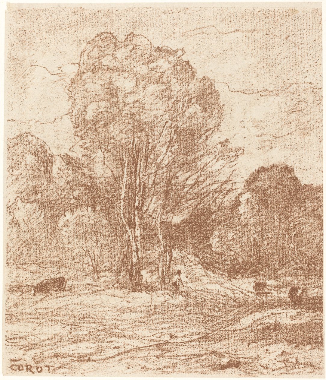 Gado Cochilando de Jean Baptiste Camille Corot