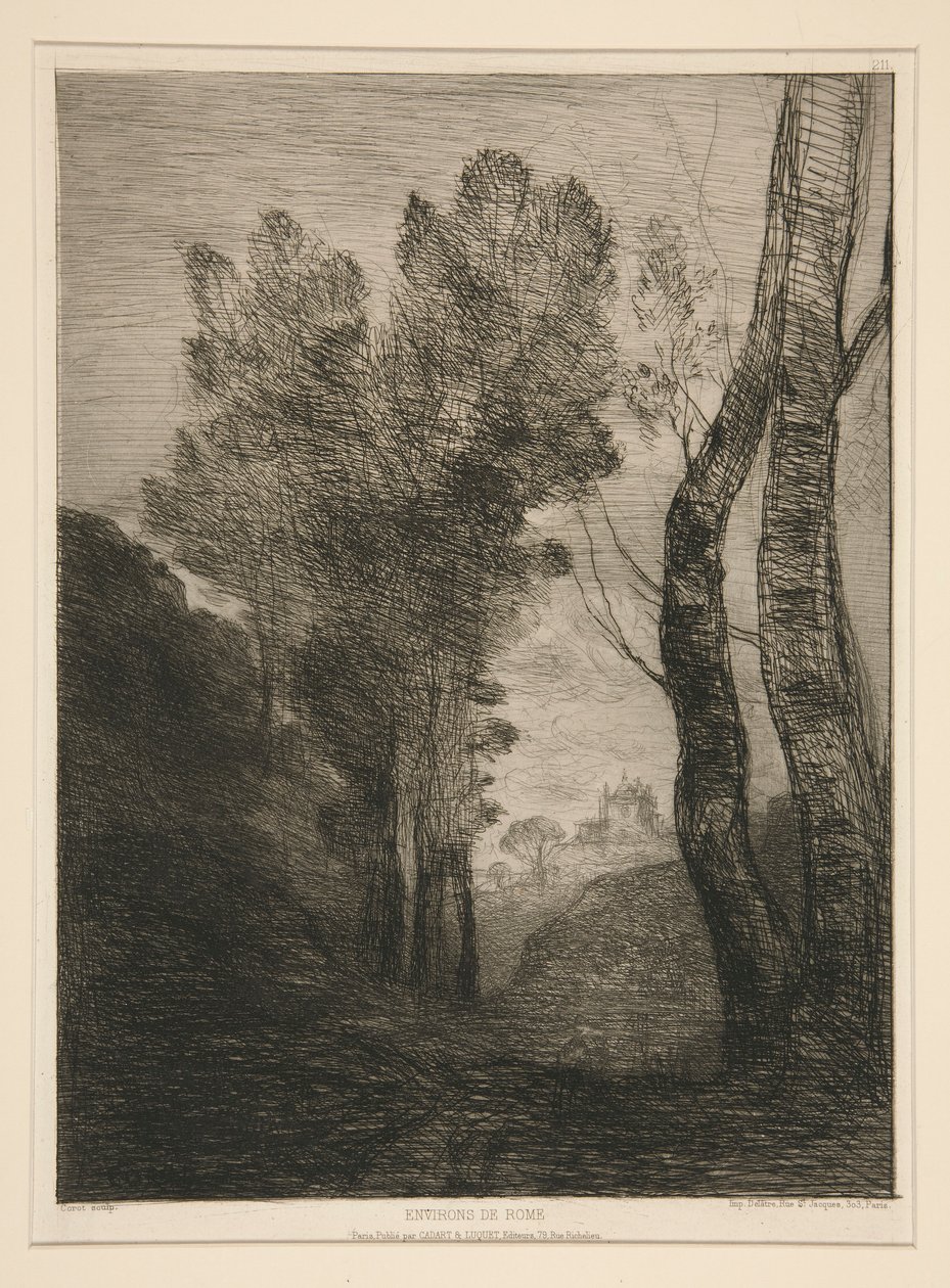 Arredores de Roma (perto de Roma) de Jean Baptiste Camille Corot