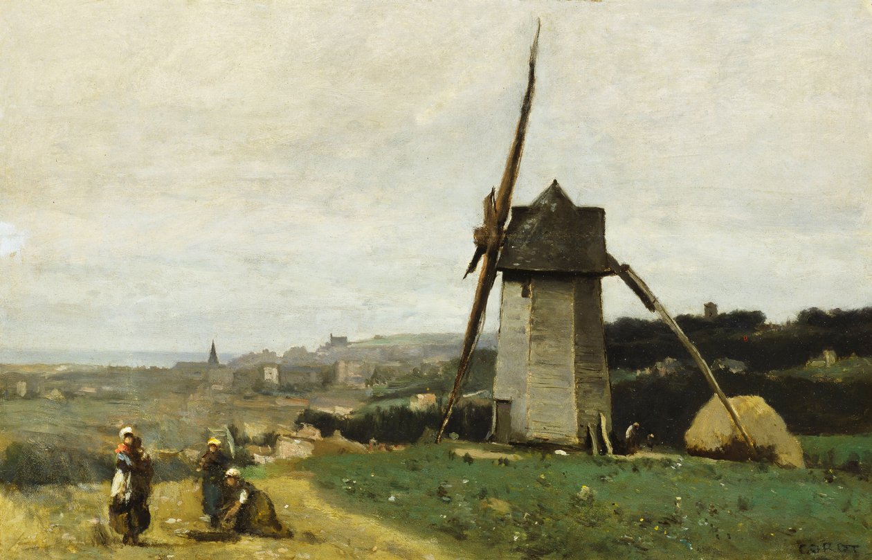 Etretat, um moinho de vento, de Jean Baptiste Camille Corot