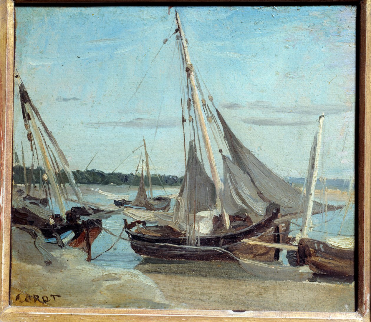Barcos de pesca no Canal Trouville. Pintura de Camille Corot (1796-1875) de Jean Baptiste Camille Corot