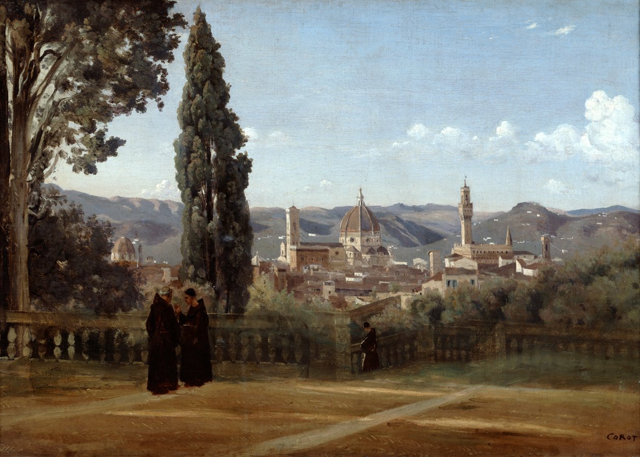 Florença, vista dos jardins de Boboli, 1835-1840 de Jean Baptiste Camille Corot
