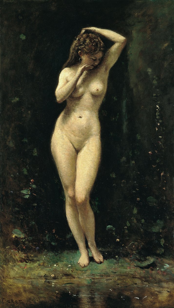 Francês:  Le Bain de Diane (La Fontaine) Diana a banhar-se (A Fonte) de Jean Baptiste Camille Corot
