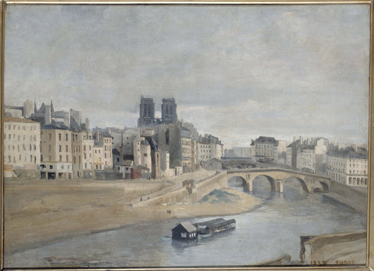 Francês: Le Quai des Orfèvres et le Pont Saint Michel Quai des Orfèvres et pont Saint-Michel por Jean-Baptiste Corot de Jean Baptiste Camille Corot