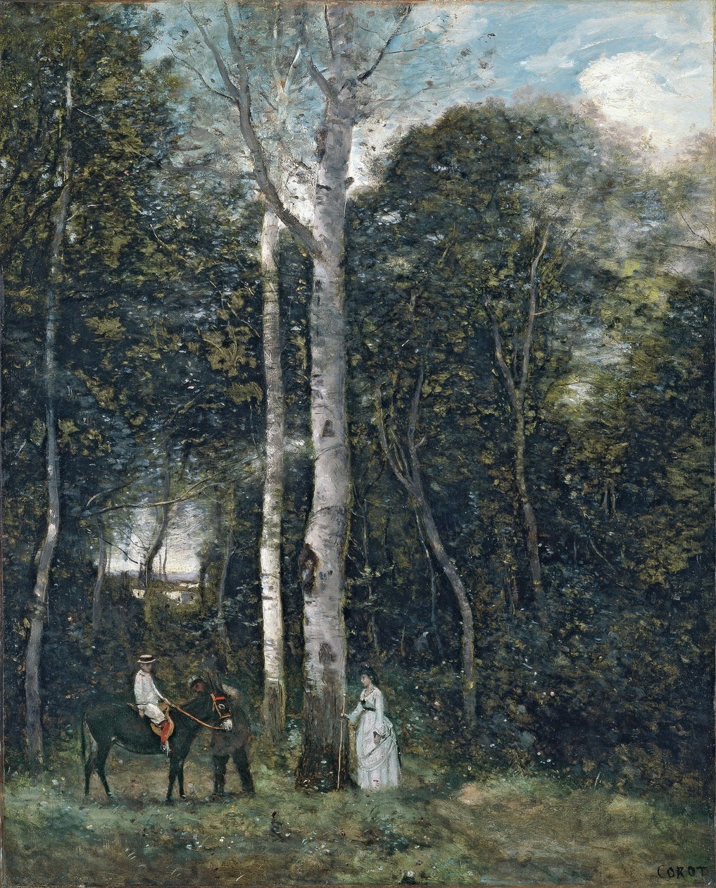 Francês: Le départ pour la promenade des lions, à Port-Marly O Parque dos Leões em Port-Marly de Jean Baptiste Camille Corot
