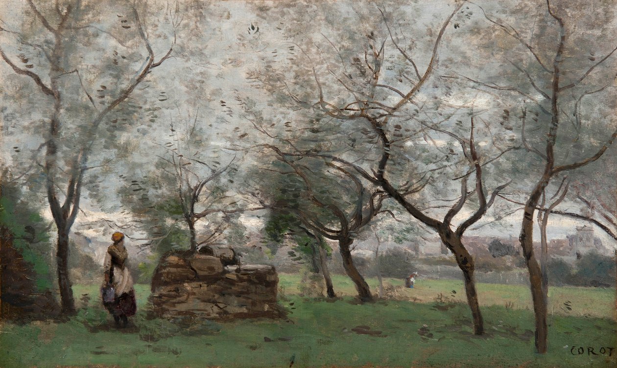 Francês: Le verger, perto de Mantes de Jean Baptiste Camille Corot