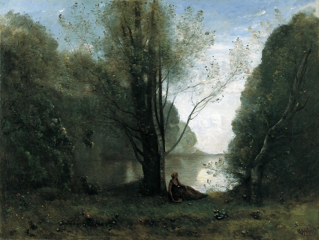 Francês: Solitude. Recordação de Vigen, Limousin. Solidão. Recordação de Vigen, Limousin de Jean Baptiste Camille Corot