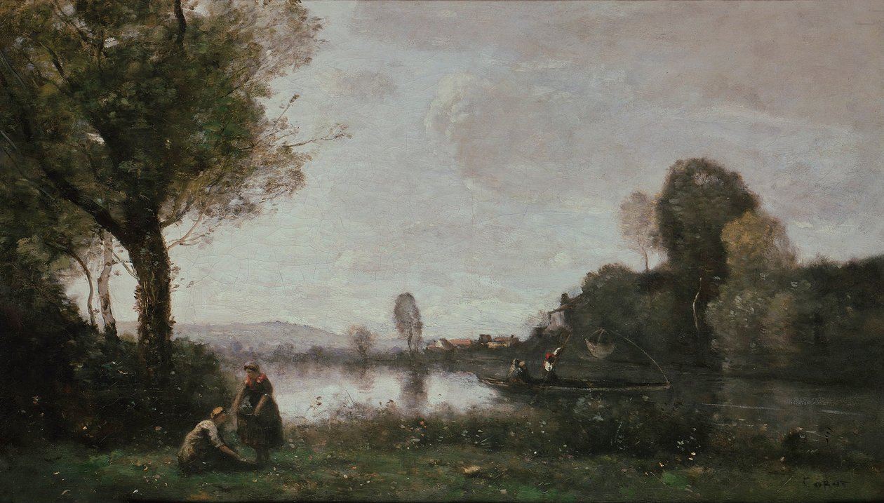 Alemão: Flußlandschaft (Die Seine bei Chatou) Paisagem do Sena perto de Chatou de Jean Baptiste Camille Corot